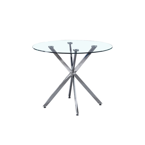 Mercer41 Tareeq Round Glass Top Metal Base Dining Table Wayfair